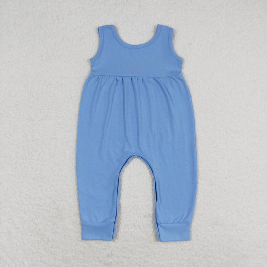 cotton solid blue baby girls romper