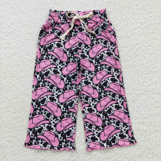 cowgirl hat print girl straight pocket pants