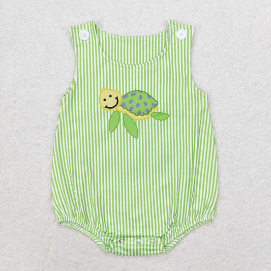 baby boy turtle print green stripe tank bubble