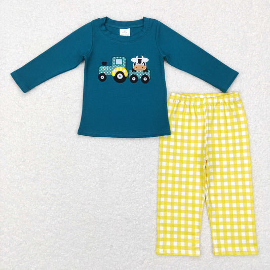 boy farm truck embroidery pants set outfit