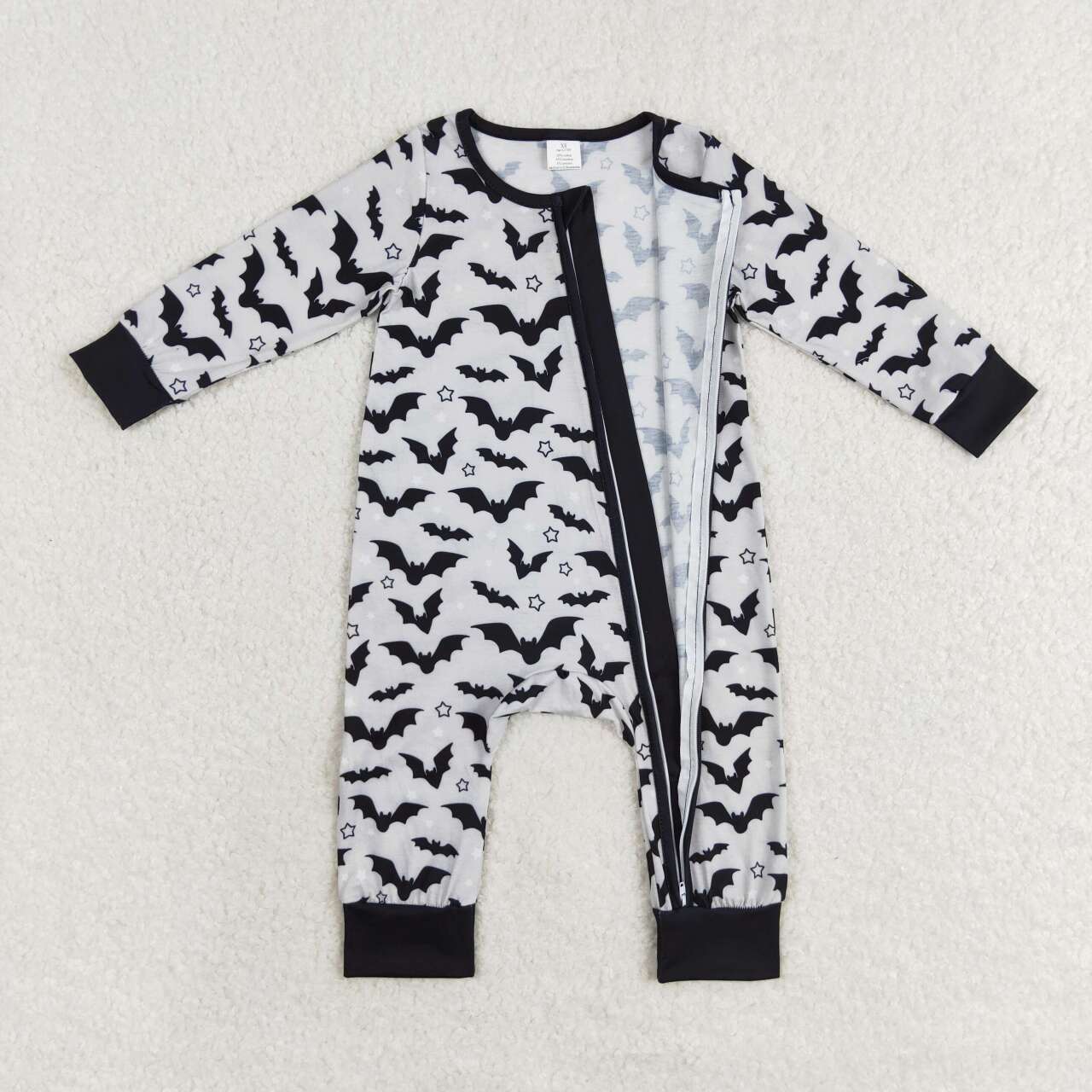 black bat print baby boy halloween bamboo zip sleeper