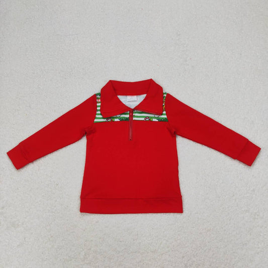 boy Christmas grinchey vibes red zip pullover top