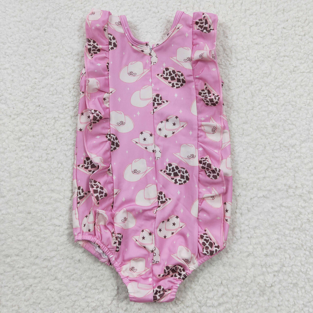 1pcs cowgirl hat swimsuit with zip