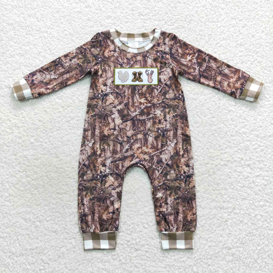 baby boy go hunting camo embroidery romper