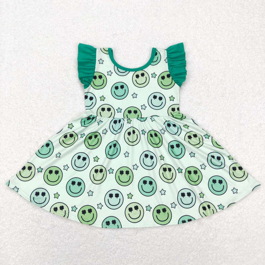 baby girl's green flutter sleeve st patrick smiley dress