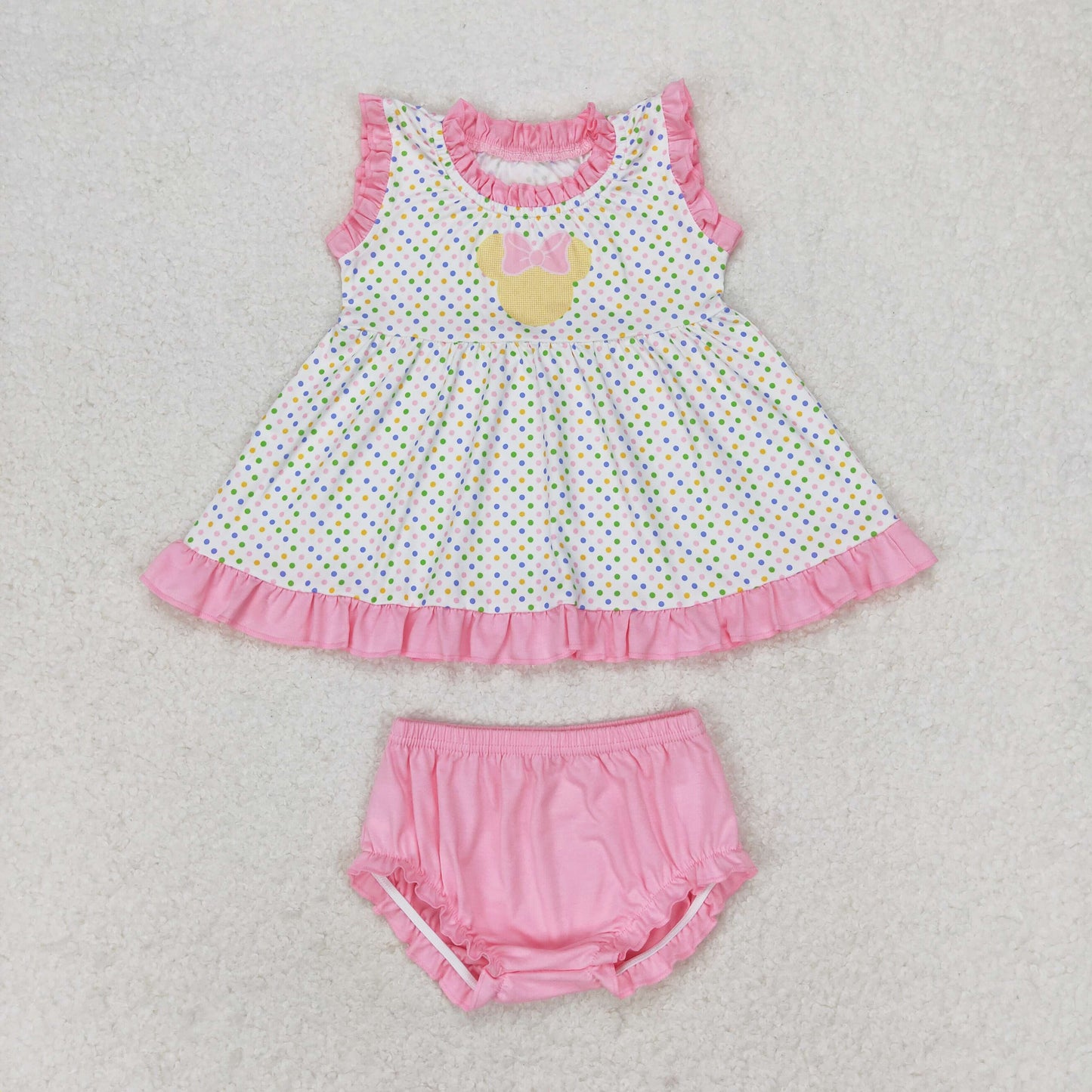 polk dots cartoon bummie set pink