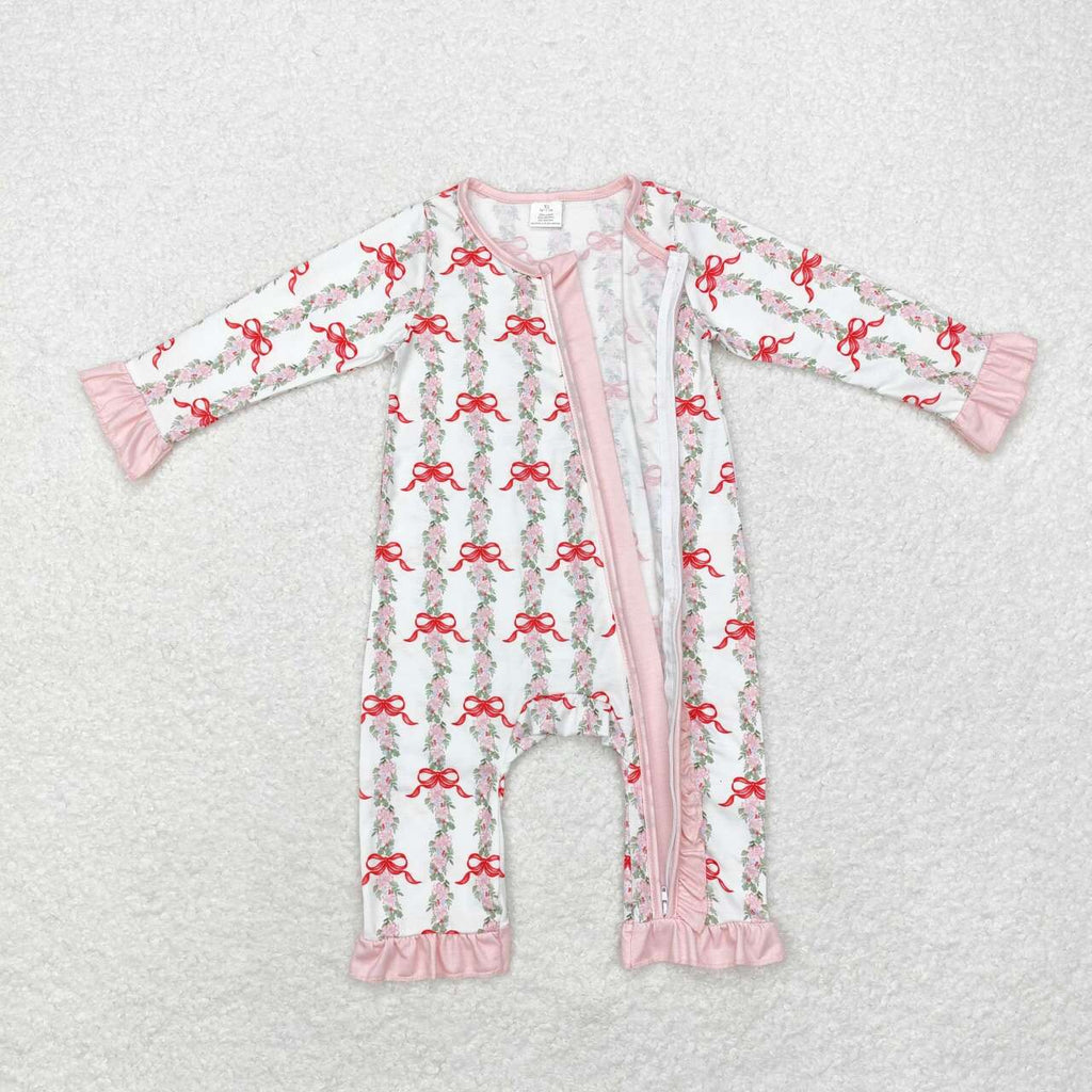 red coquette baby girl Christmas bamboo sleeper