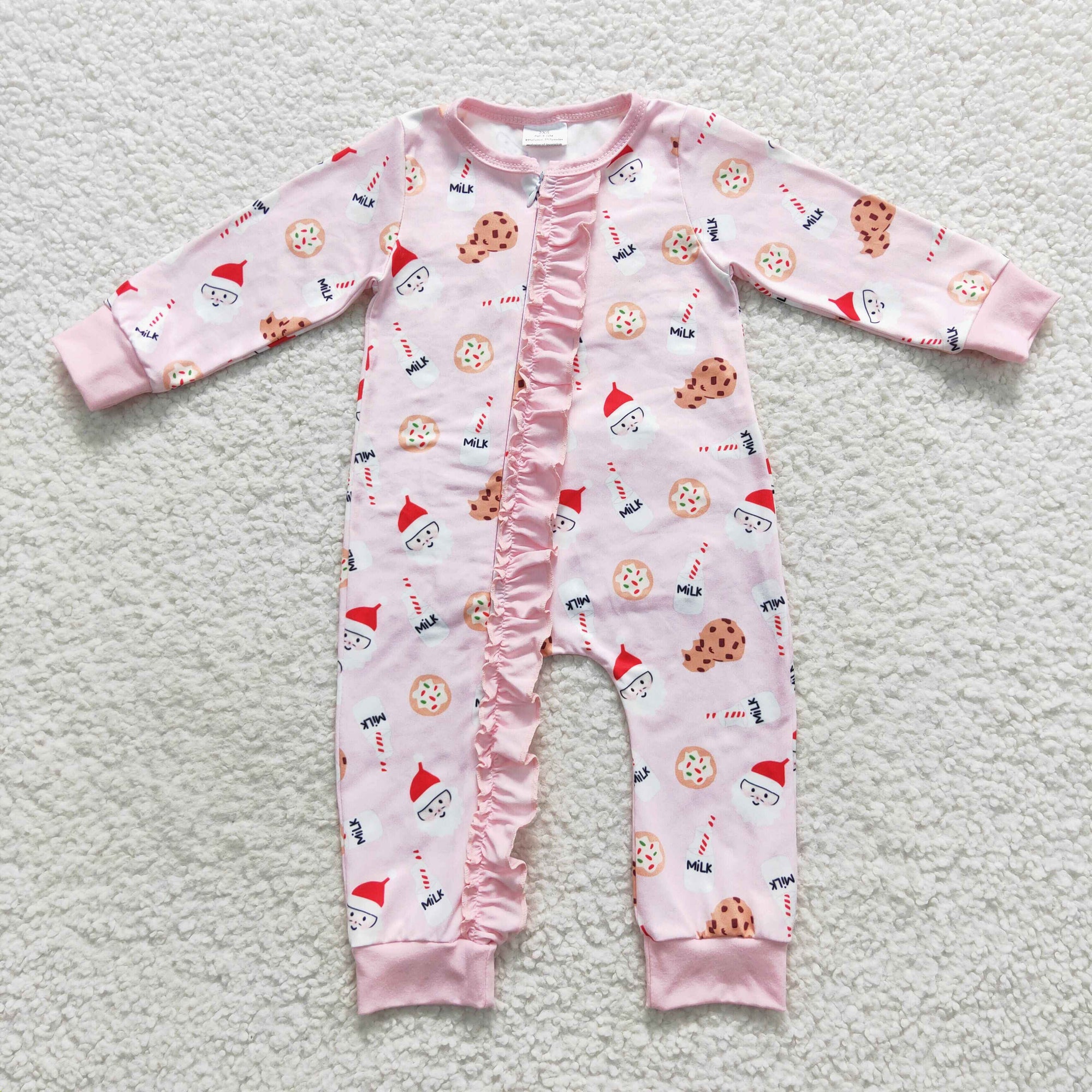 Pink milk biscuit zipper sleeper, baby girl christmas PJs
