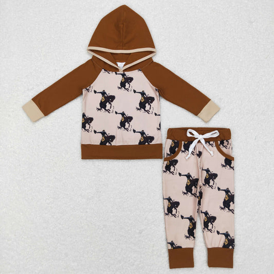 little boy brown horse riding rodeo hoodie outfit