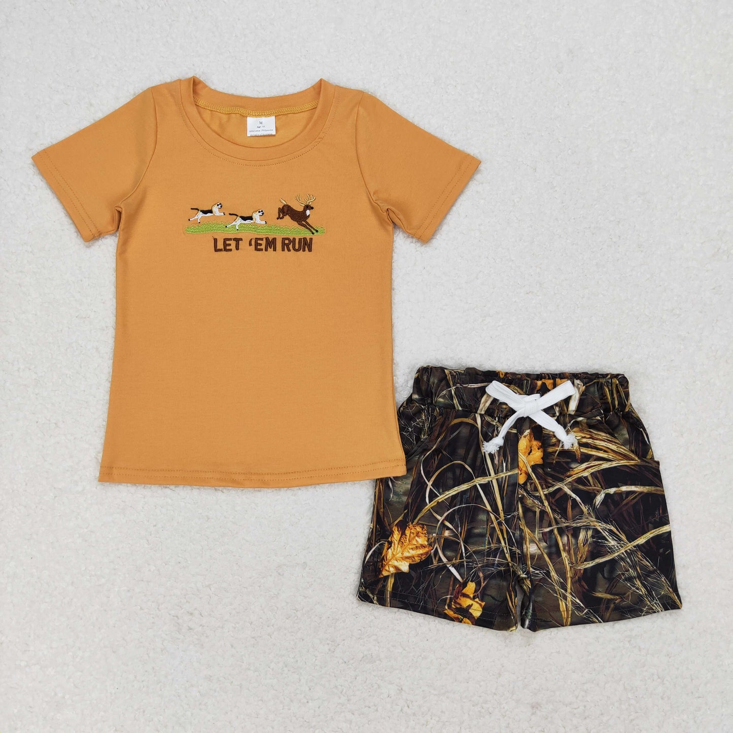 embroidery let'em run shorts set baby boy summer clothing