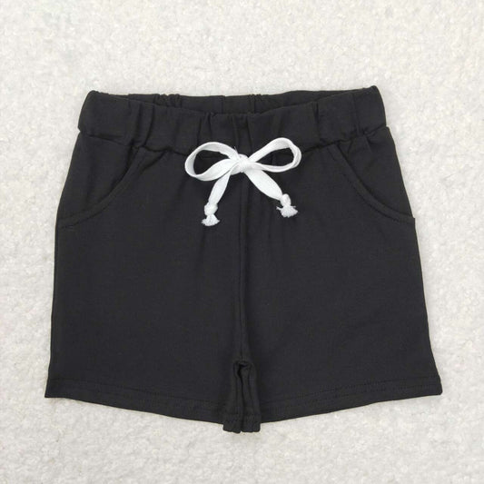 boy cotton solid black pocket shorts kids clothing