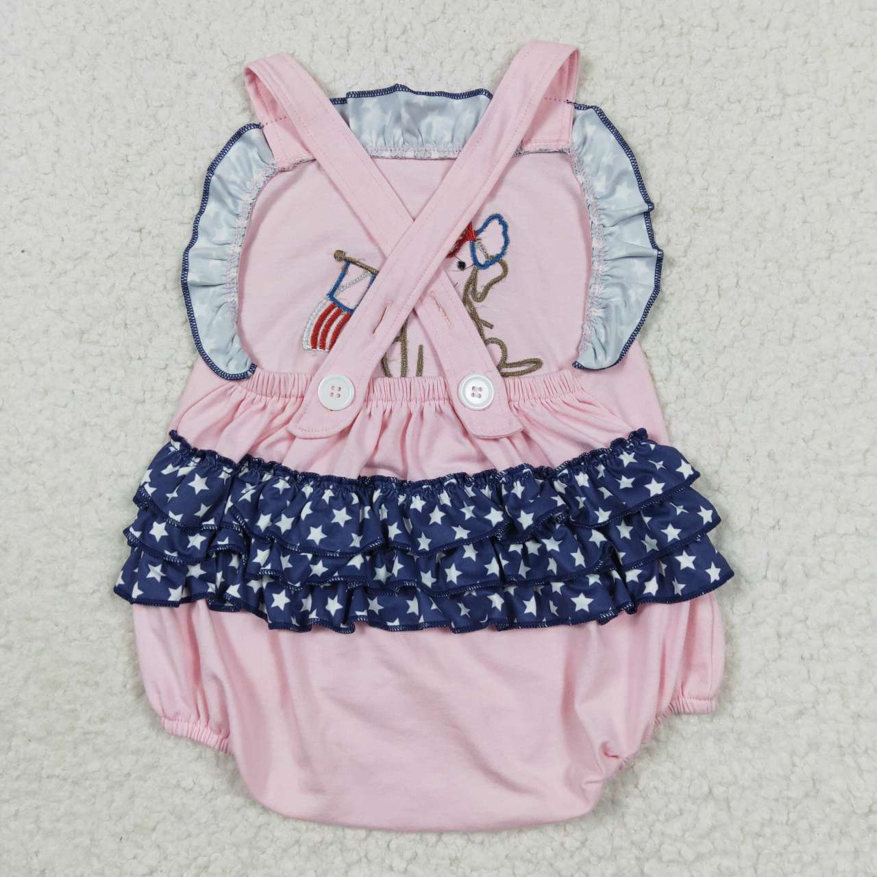 infant girl pink dog embroidery 4th of July romper