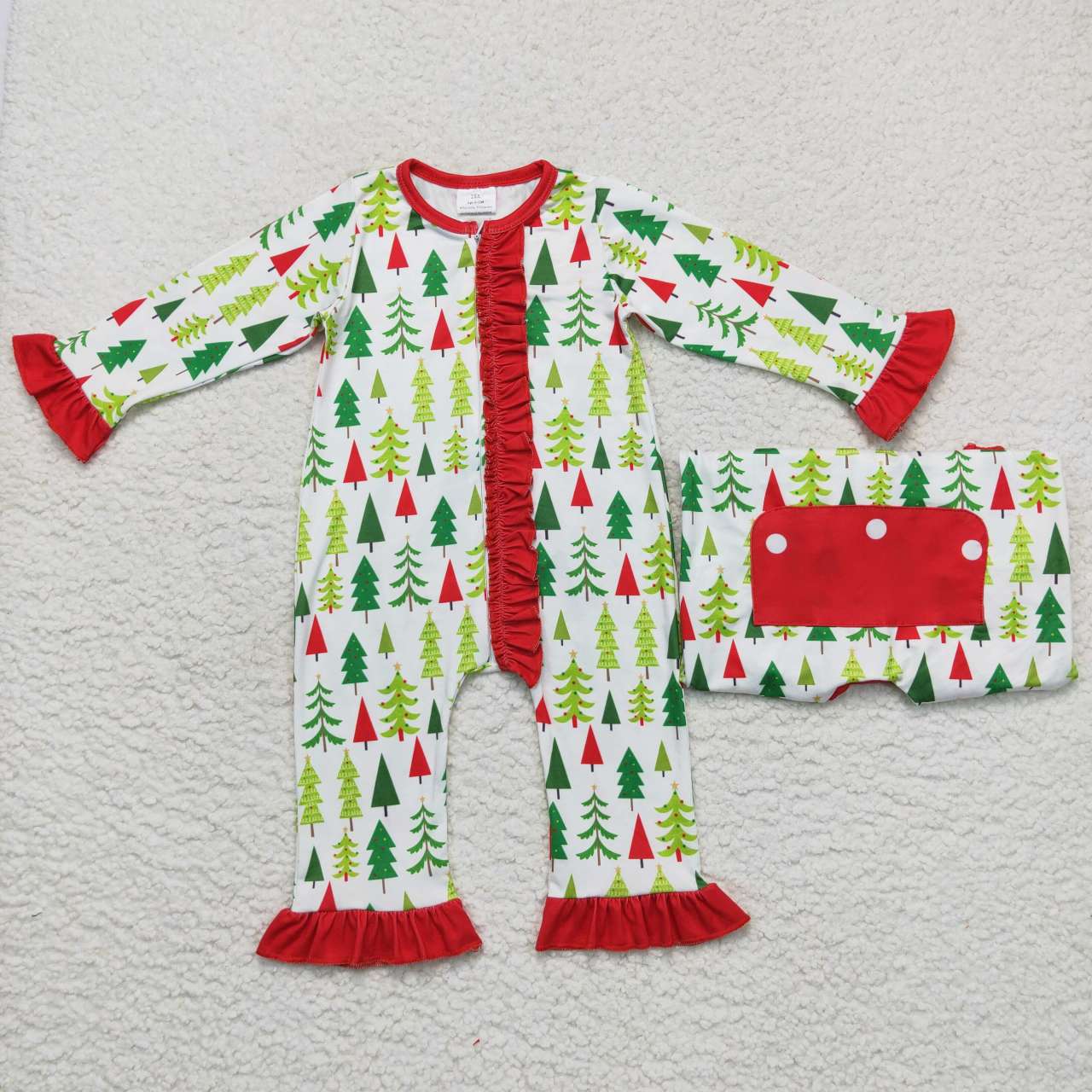 baby girl christmas tree ruffle sleeper PJ
