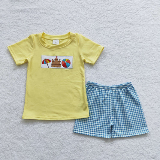 cotton beach castle ball embroidery boy’s outfit shorts set