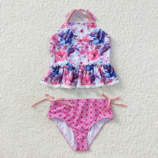 2pcs floral print kids girls swimsuit