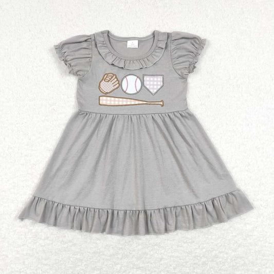 short sleeve cotton gray softball embroidery dress