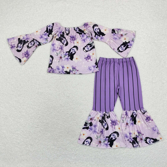 purple floral scream bell bottom outfit girl halloween clothing