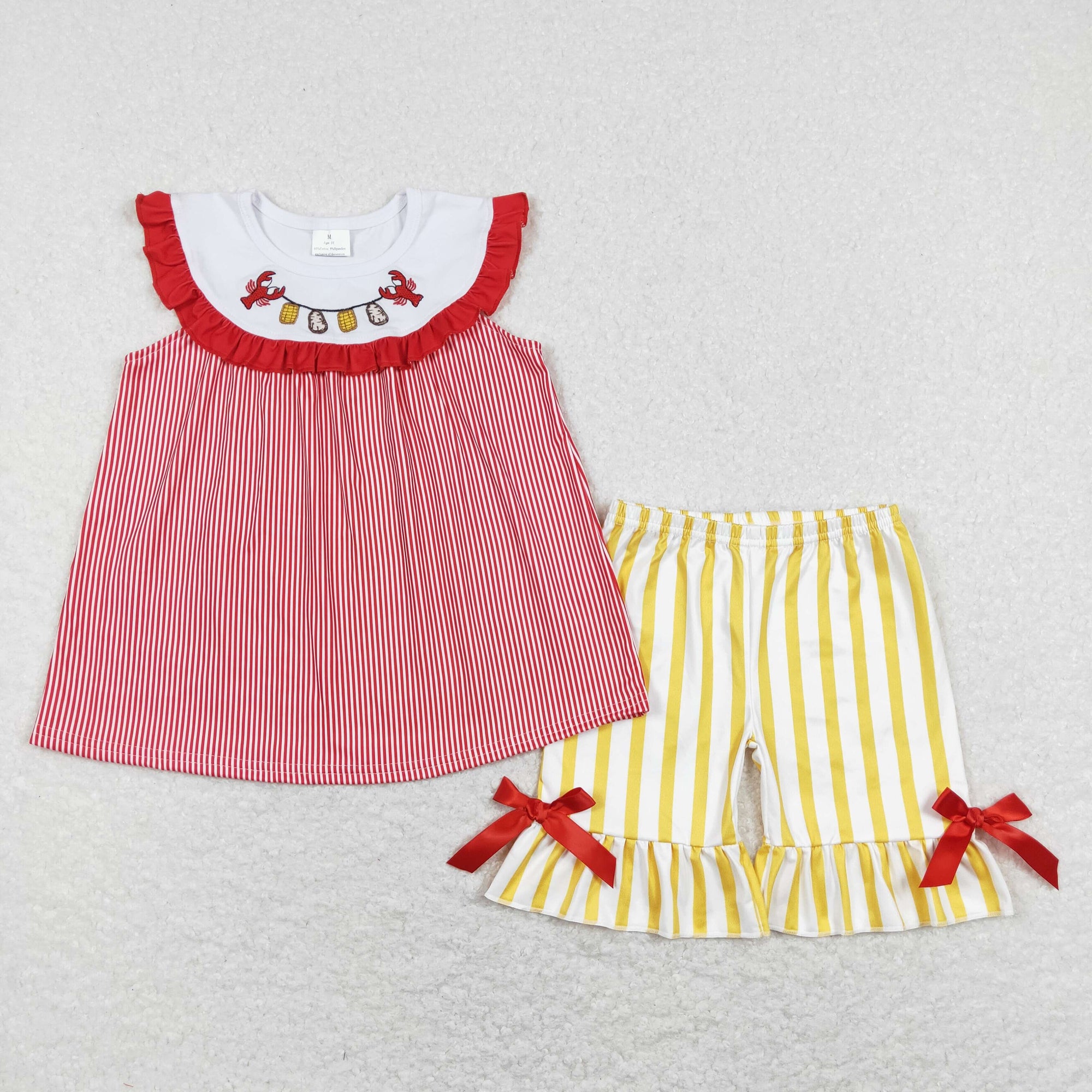 sleeveless crawfish boil embroidery girl shorts set