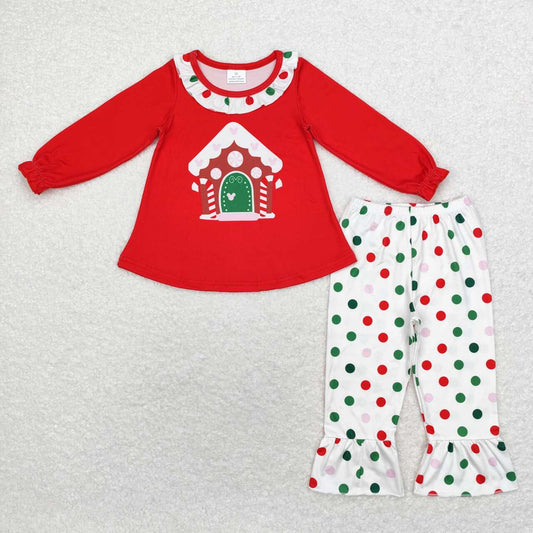 gingerbread house polk dots pants set girl Christmas outfit