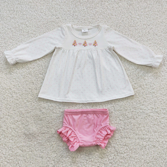 White dots embroidery baby girl christmas bummie set