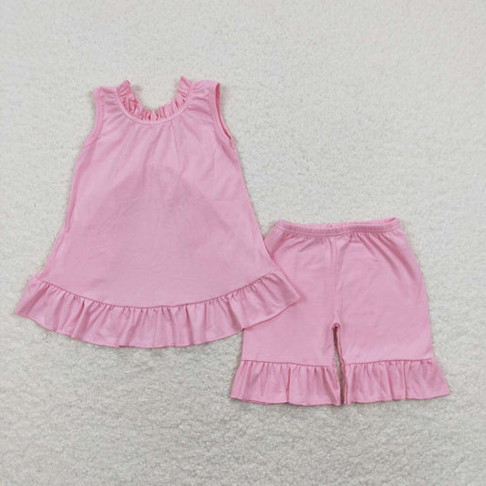 cotton solid pink backless shorts set