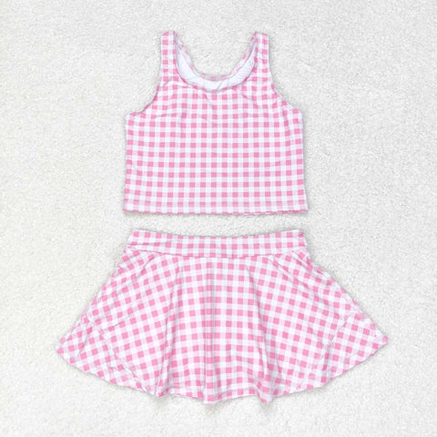 pink plaid skort girls swimsuit