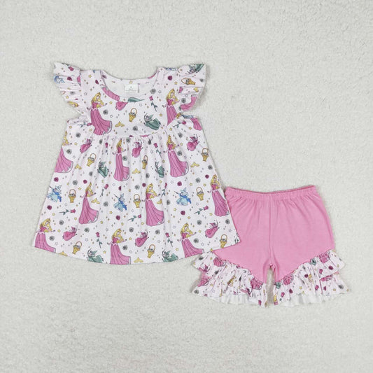 princess ruffle shorts set pink