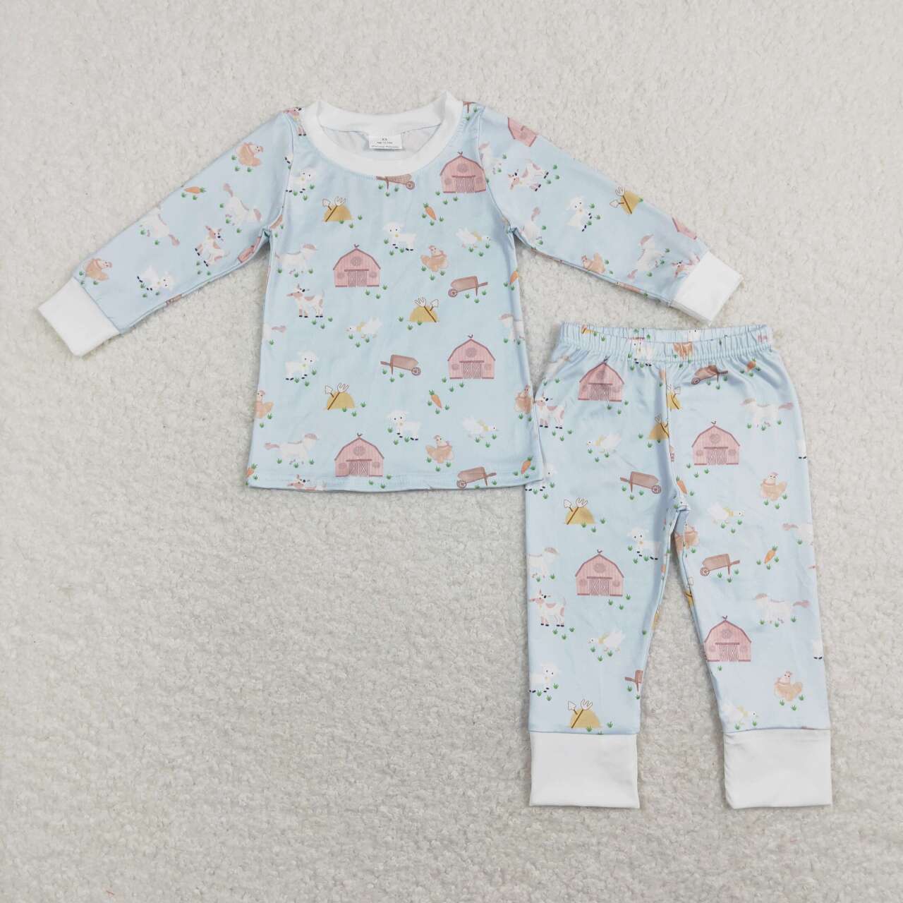 blue long sleeve 2pcs farm pajama