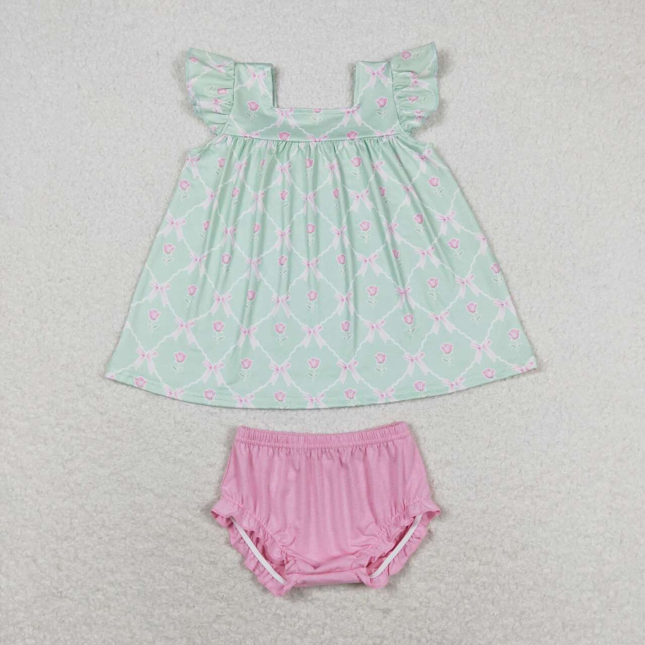 pink bows flower bummie set
