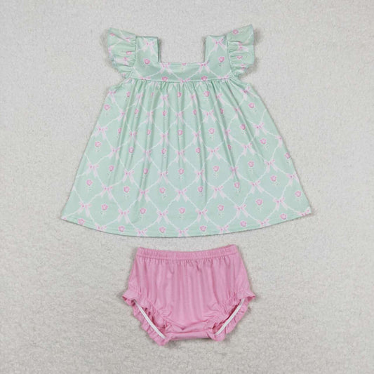 pink bows flower bummie set