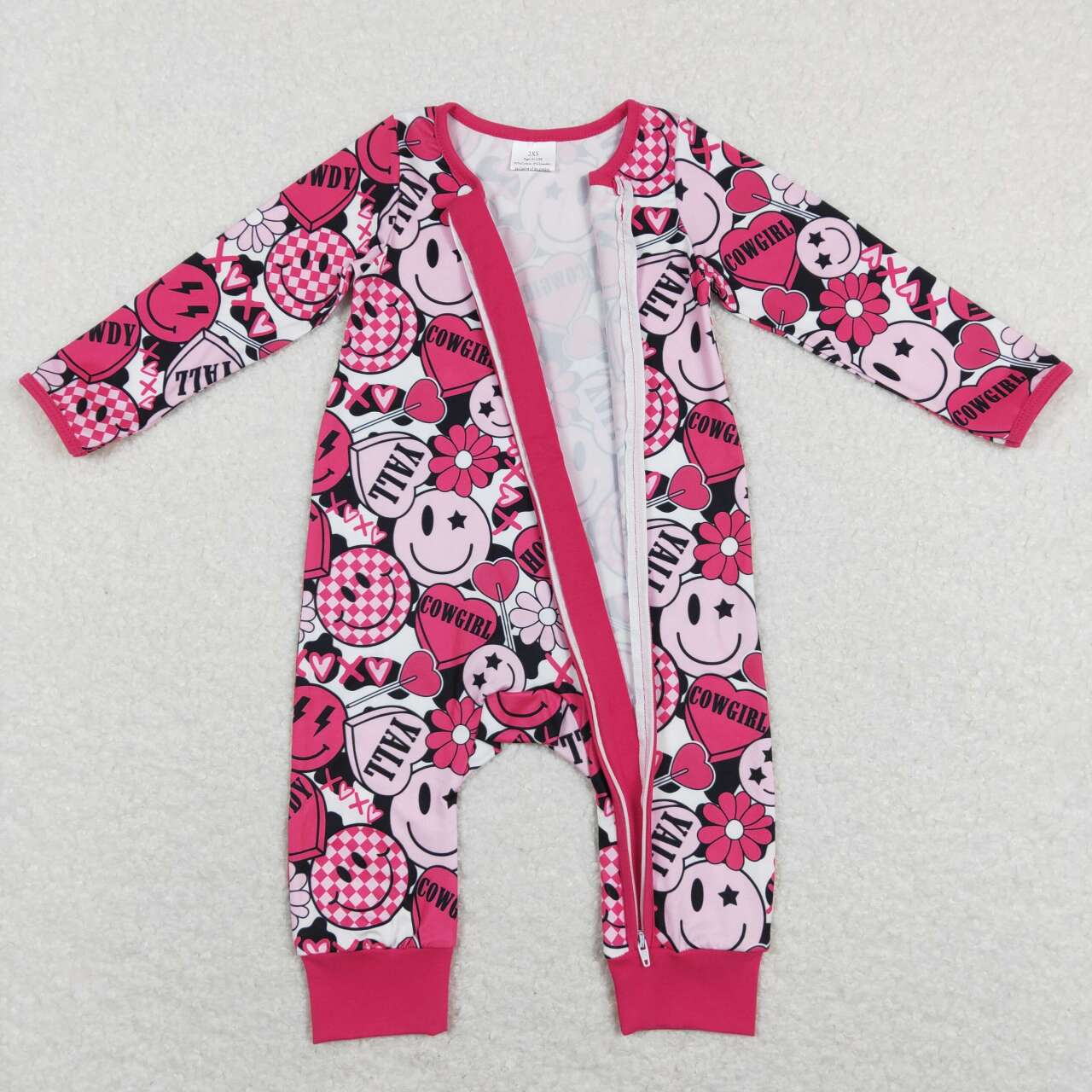 smiley baby girl valentine zip sleeper