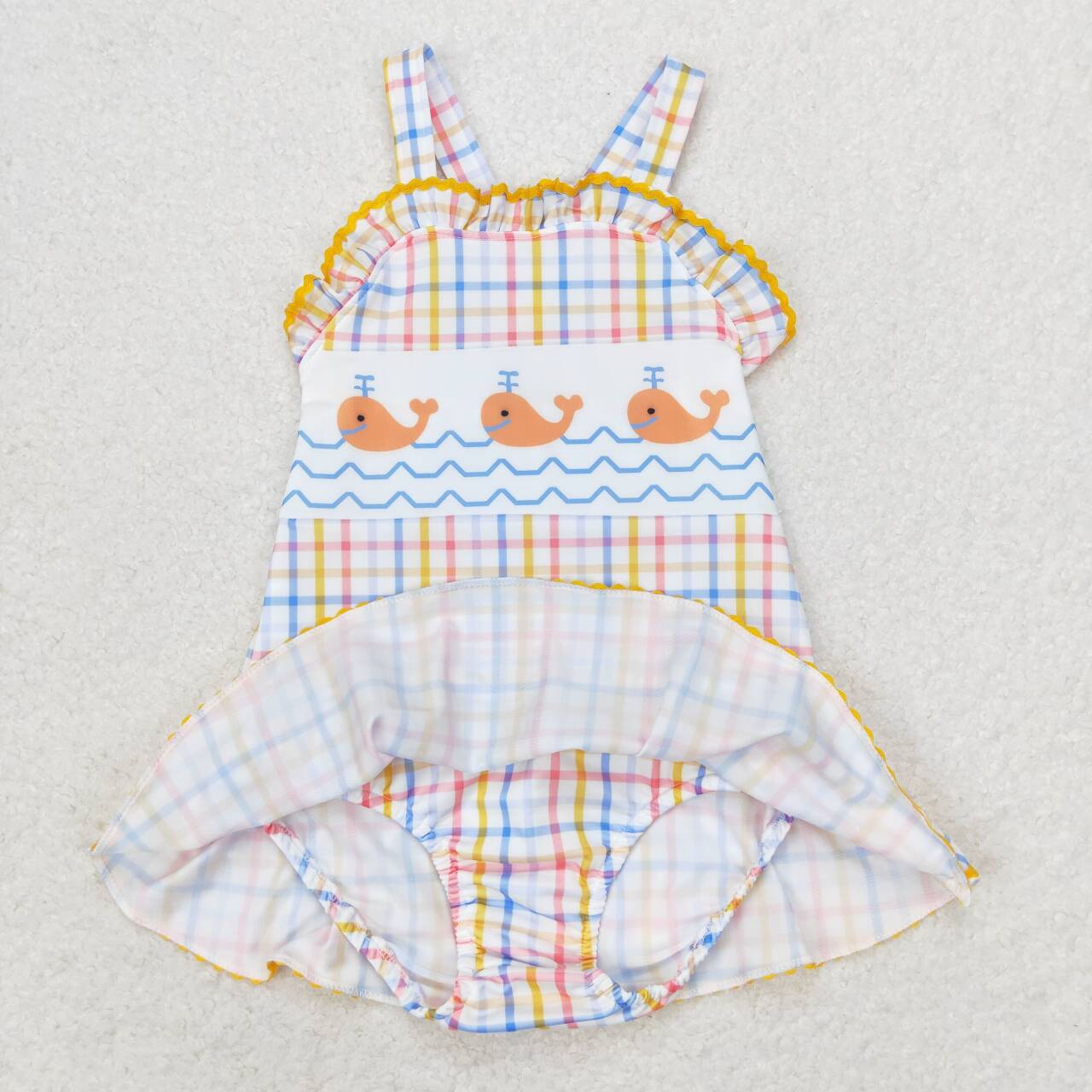 colorful plaid whale print baby girl one piece swismuit