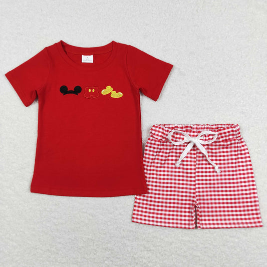 park theme cartoon embroidery boy red shorts set