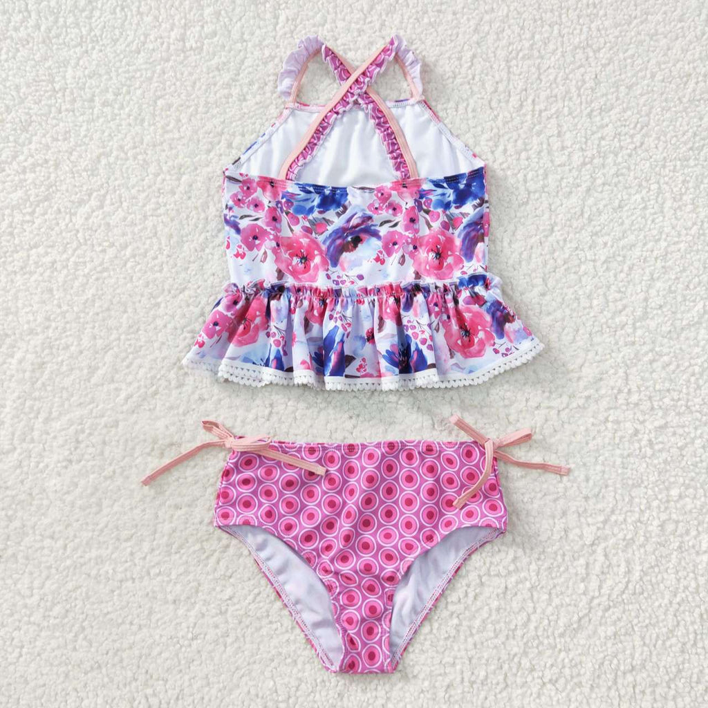 2pcs floral print kids girls swimsuit