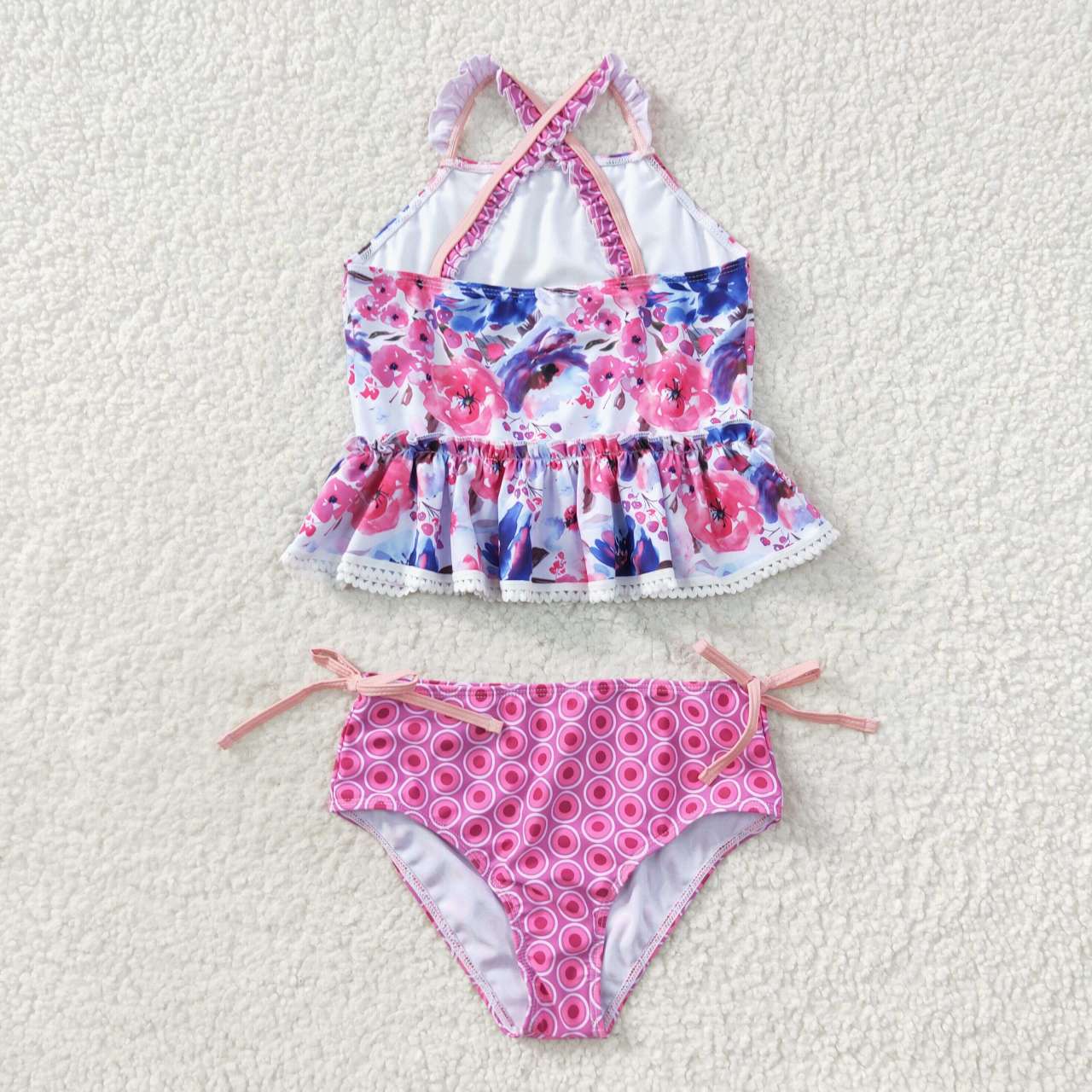 2pcs floral print kids girls swimsuit