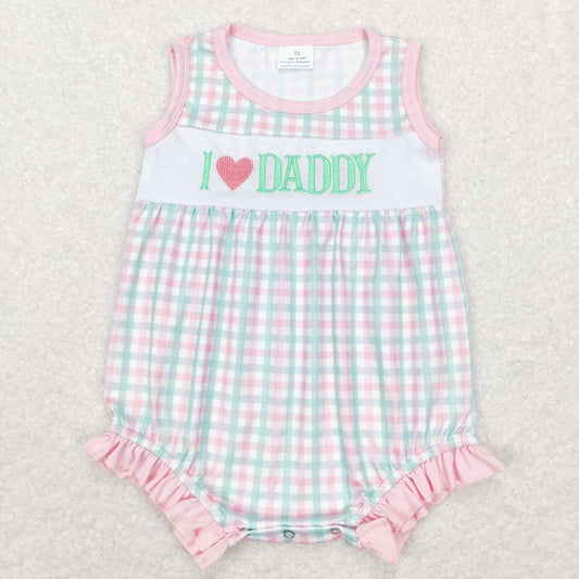 infant girl i love daddy plaid embroidery bubble