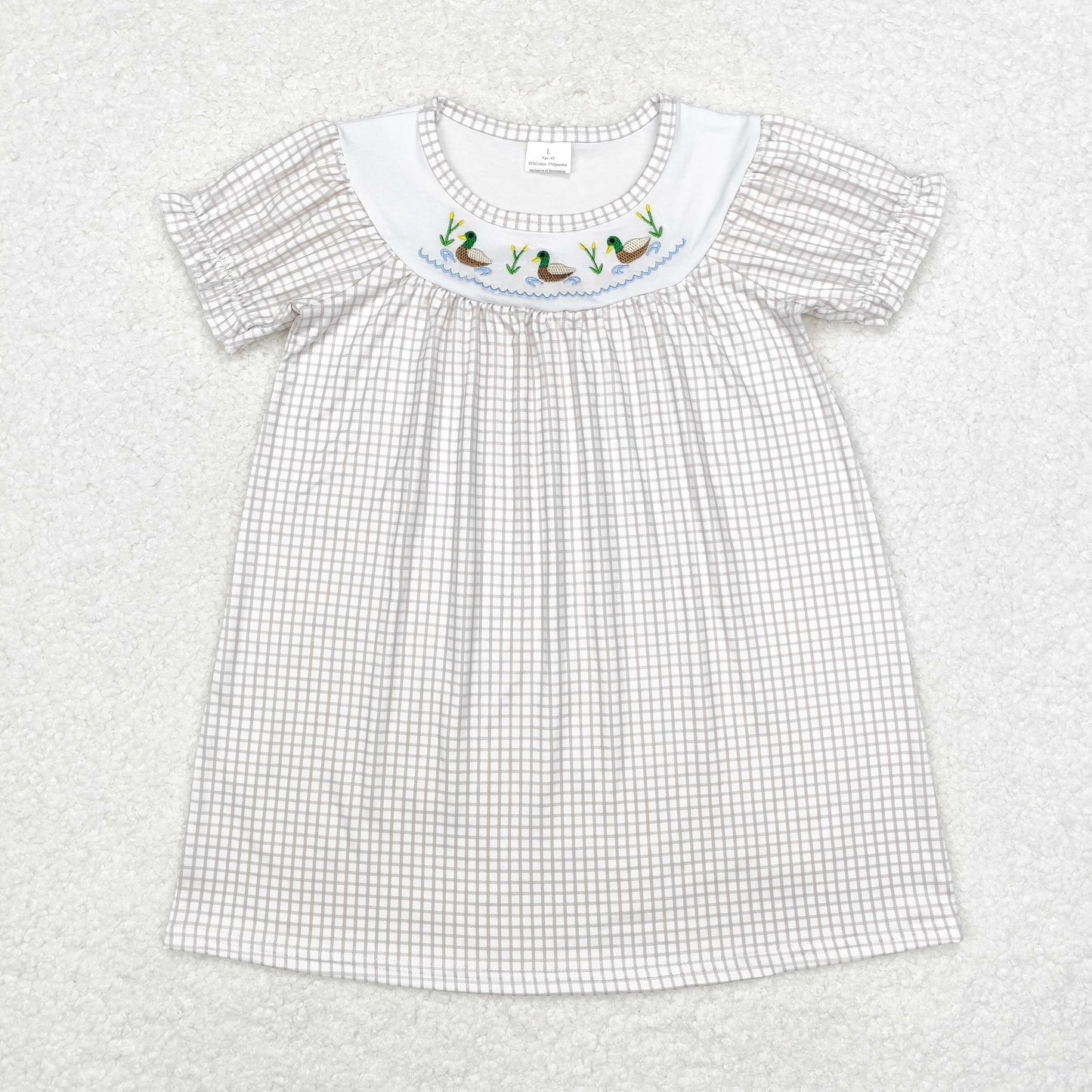 gray gingham embroidered duck dress