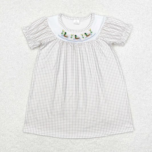 gray gingham embroidered duck dress