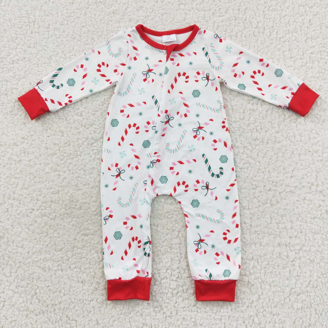 Candy cane ruffle zipper sleeper, baby boy christmas PJs
