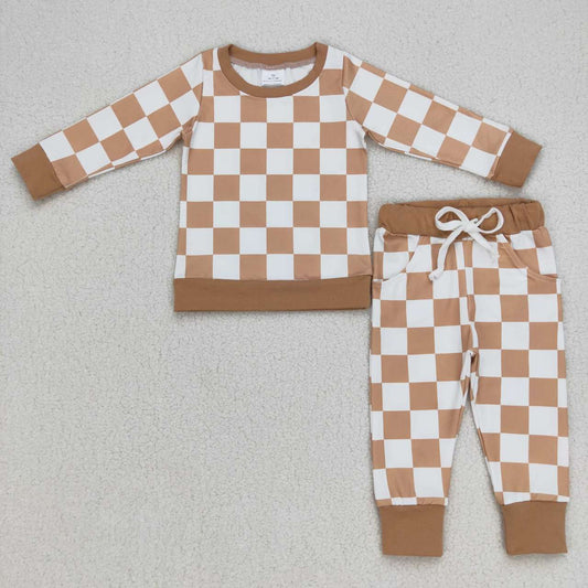 fall khaki white checkered jogger set kids clothing