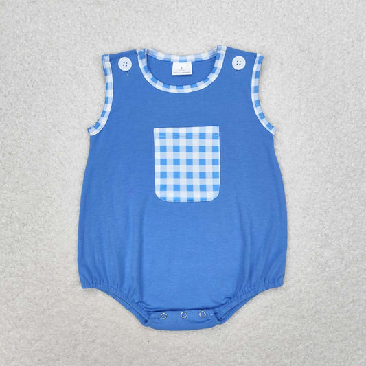 boy sleeveless solid blue bubble with pocket