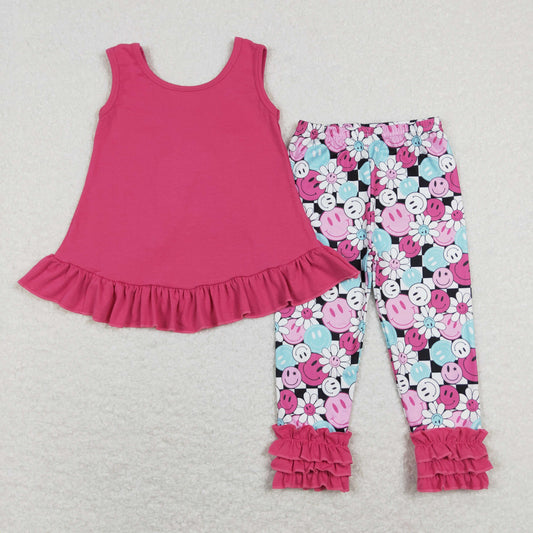 hot pink backless top smiley flower icing pants outfit girls clothing