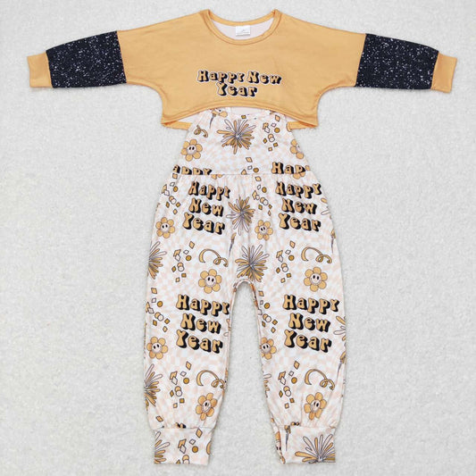 girl happy new year crop top and strap jumspuit set
