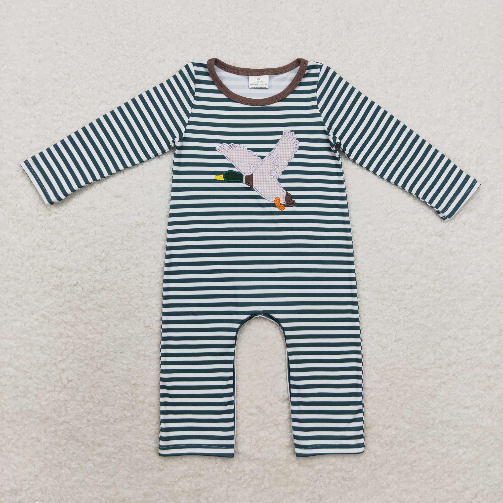 long sleeve stripe duck embroidery romper