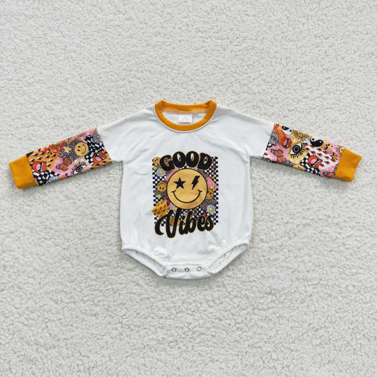 good vibes smiley long sleeve baby fall romper