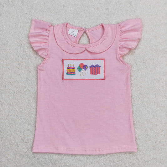 pink embroidery birthday girl top
