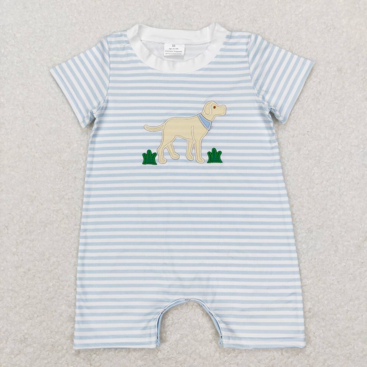 dog embroidery stripe tee romper