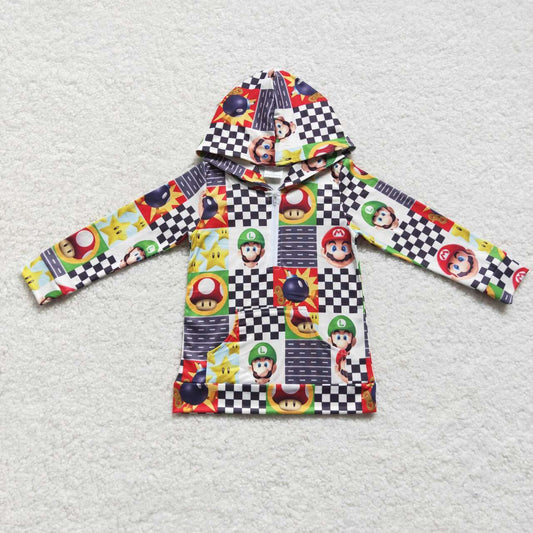 cute cartoon print zipper hoodie top with pocket kids clothing