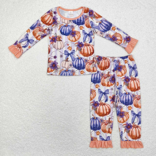 girl purple pumpkin bamboo pajama set