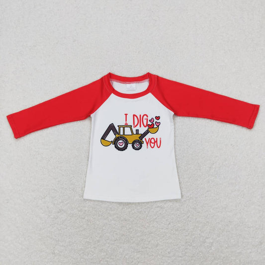 boy long sleeve valentine i dig you raglan shirt